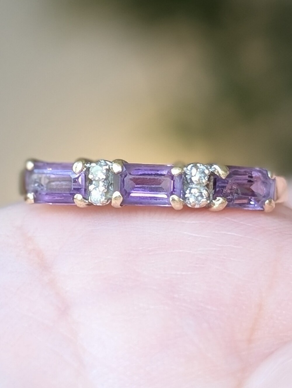 10K Gold Emerald Cut Amethyst And Diamond Ring